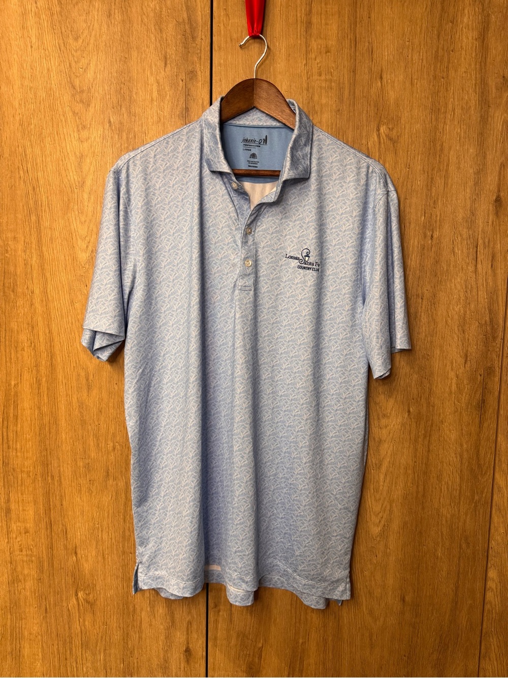 johnnie-O Men’s Short Sleeve Light Blue Micro-Pattern Performance Golf Polo L